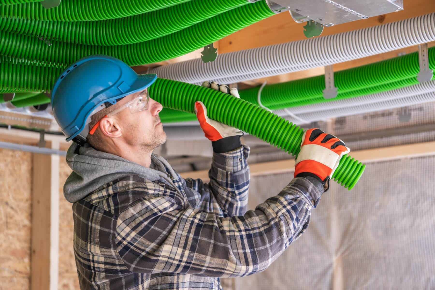 Construction Worker Wearing Blue Helmet Gloves Ameristrong